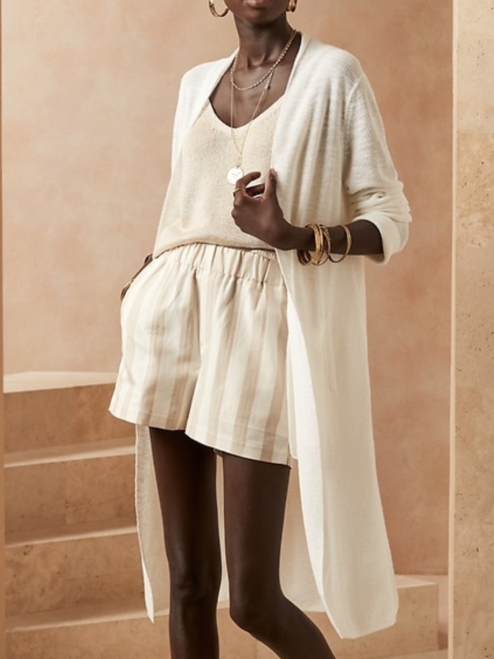 Banana Republic Linen Blend Duster Cardigan White Size Small